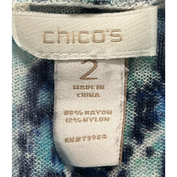 Chicos Cardigan Womens Large 2 Blue Snake Print Open Front Lightweight Sweater - Picture 9 of 11